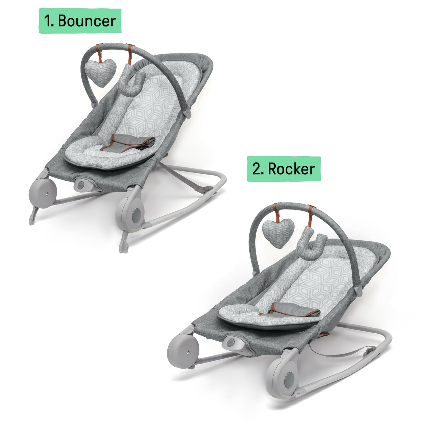 Summer Infant 2-In-1 Bouncer & Rocker Duo (Heather Gray) Convenient And Portable Rocker And Bouncer For Babies Includes Soft Toy