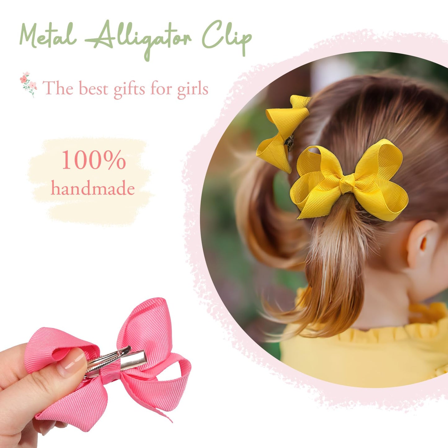 20Pcs 3 Inch Hair Bows For Girls Grosgrain Ribbon Toddler Hair Accessories With Alligator Clips For Toddlers Baby Girls Kids Tee