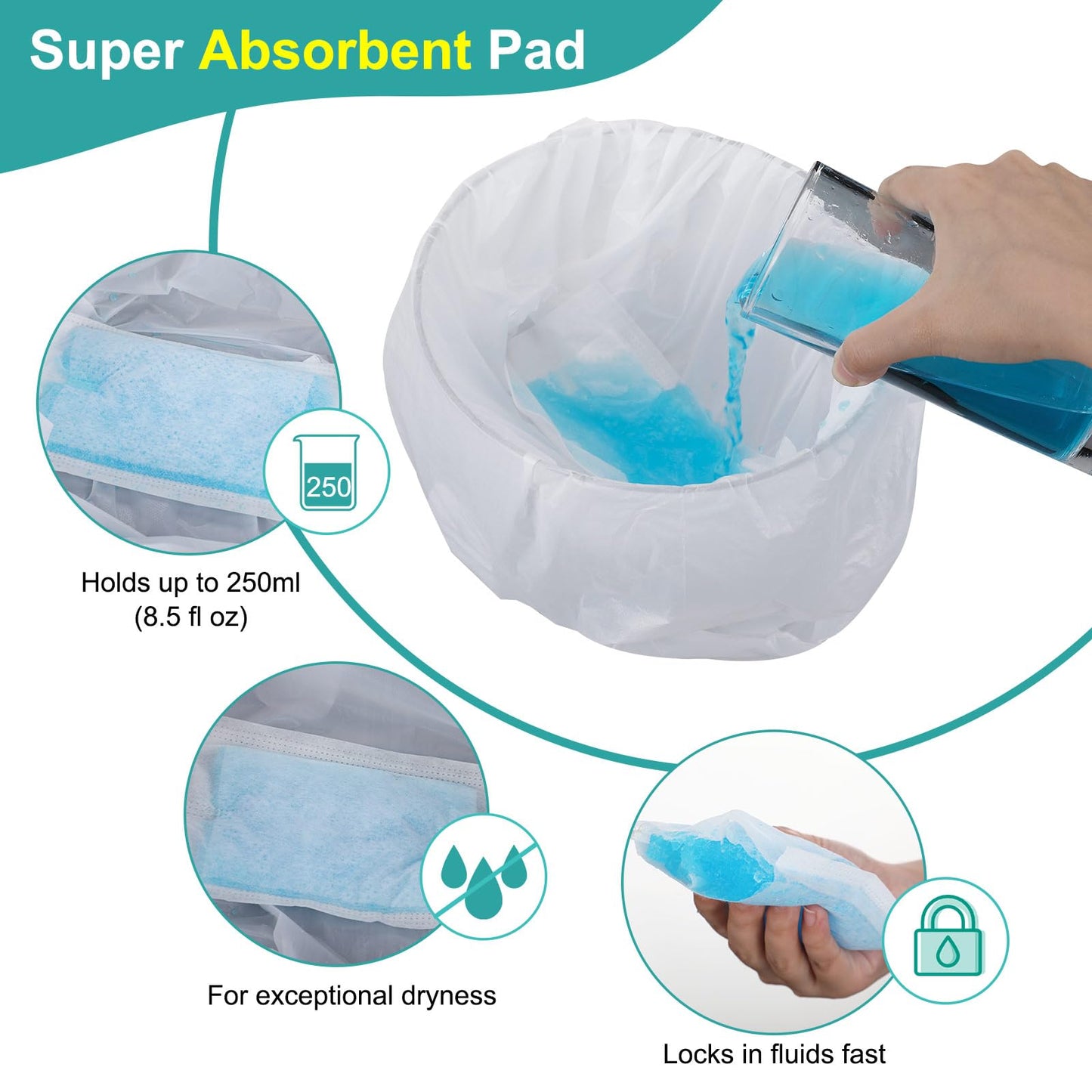 Reallnaive 120 Pcs Travel Potty Bags Liners Bedside Commode Liners With Absorbent Pads Disposable Potty Portable Training Bags F