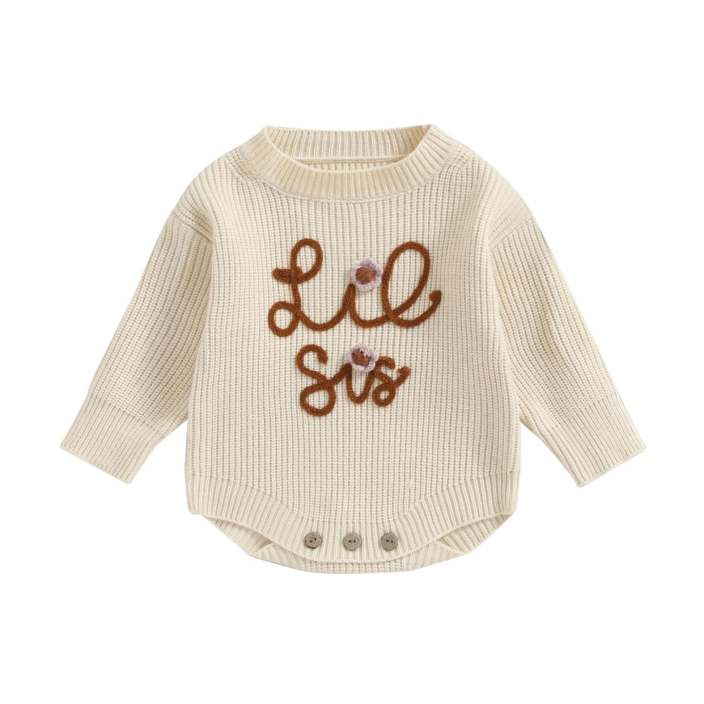 Visgogo Big Little Sister Matching Sweater Baby Girls Knitted One-Piece Outfits Toddler Brother Sweatshirt Clothes (Beige-Lil Si