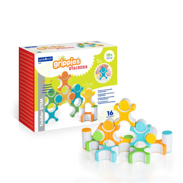 Guidecraft Grippies Stackers - 16 Piece Set, Soft Grip Magnetic Building Toy for Toddlers, Educational STEM Construction Toy for