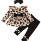 Doresbebe 2T Girl Clothing 3T Baby Girl Clothes Toddler Girl Outfits Fall Leopard Shirt Fall Cute Ruffle Solid Black Pants Cute