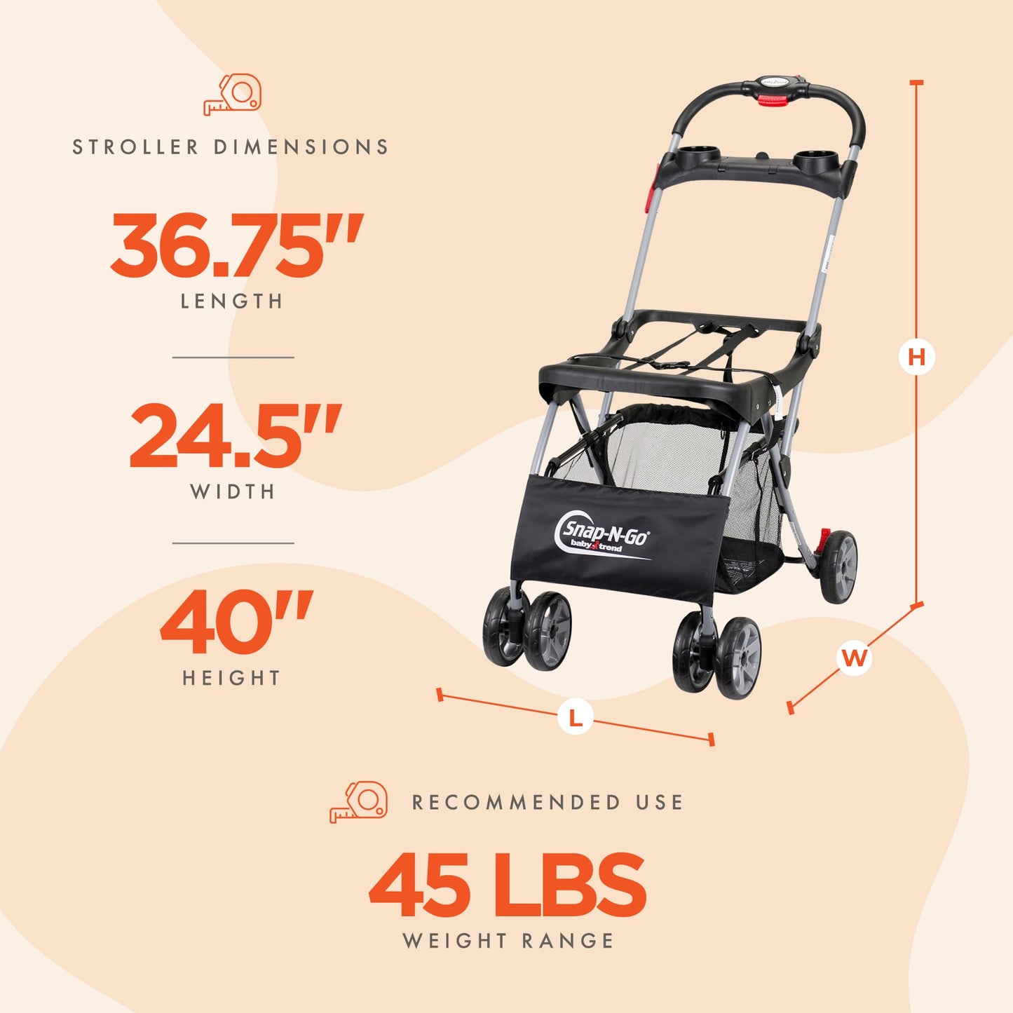 Baby Trend Snap N Go Ex Polyester Lightweight Foldable Universal Single Infant Car Seat Carrier With 2 Cup Holder And Covered Co