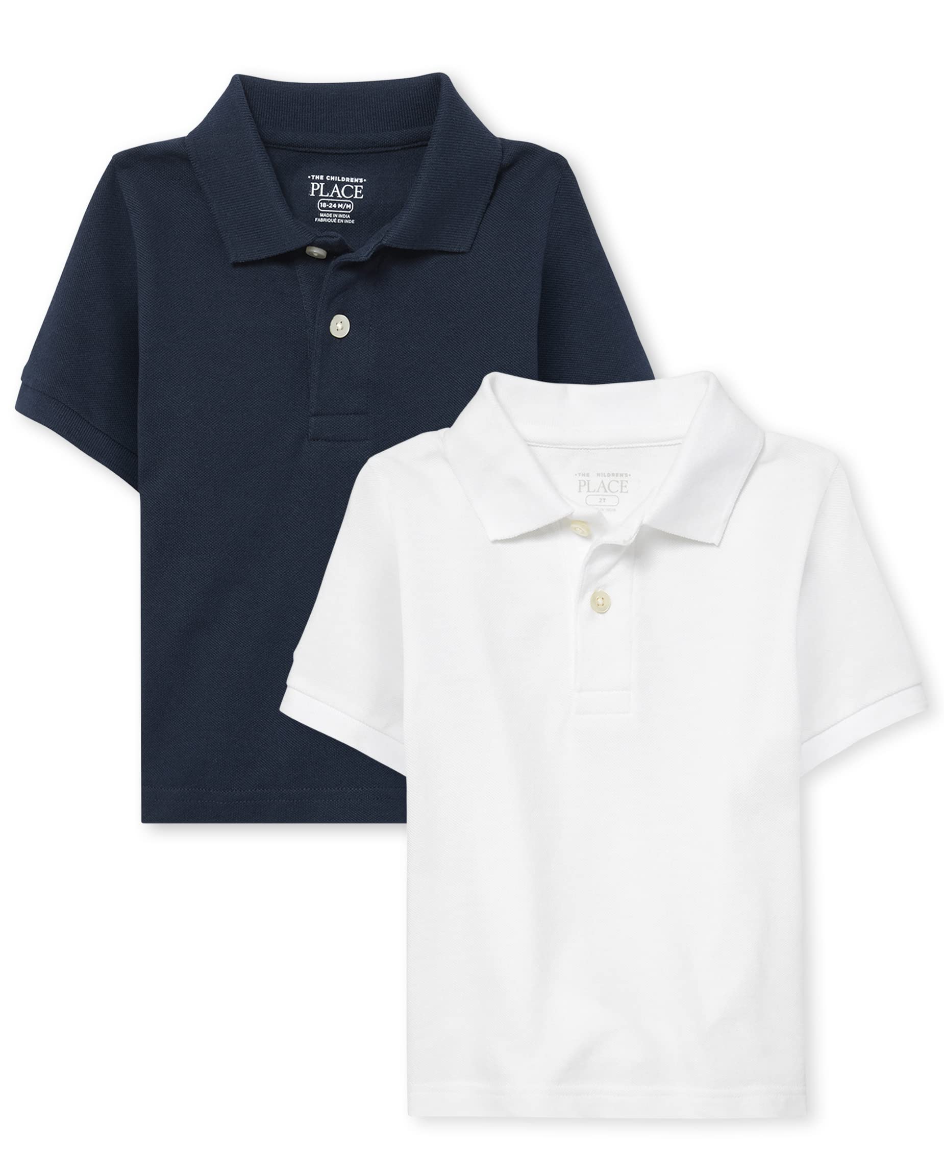 The Children'S Place Baby Boys And Toddler Short Sleeve Pique Polo Shirt, Tidal/White 2 Pack, 5T Us