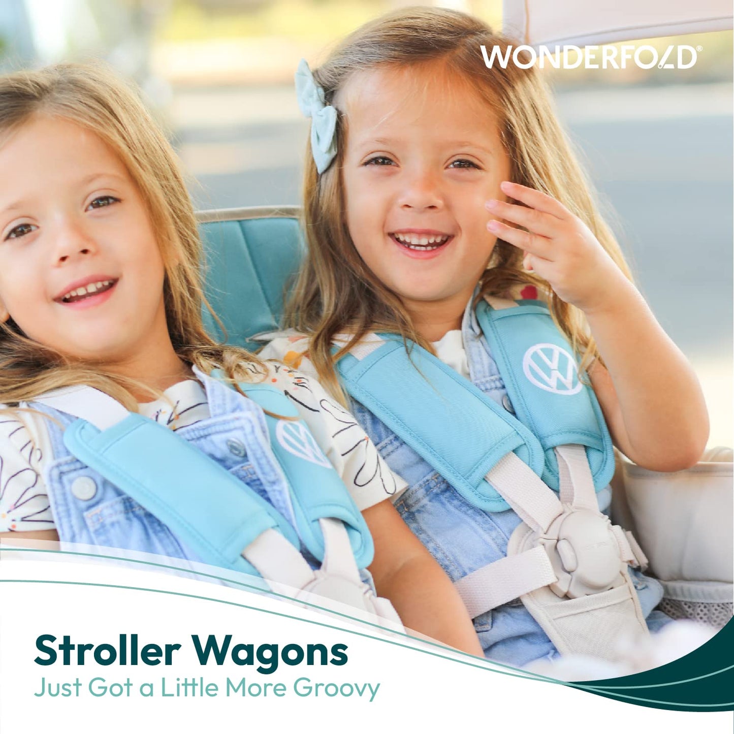 WONDERFOLD Volkswagen Stroller Wagon (4 Seater) - Collapsible Wagon Stroller with VW Bumper, Functioning Headlights, and All-Ter