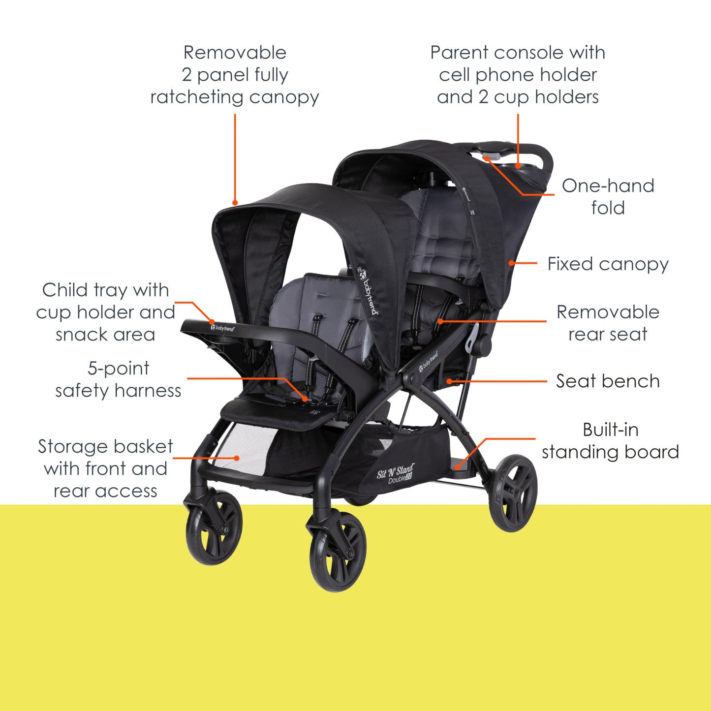 Baby Trend Sit N' Stand Double 2.0 Stroller, Dash Black
