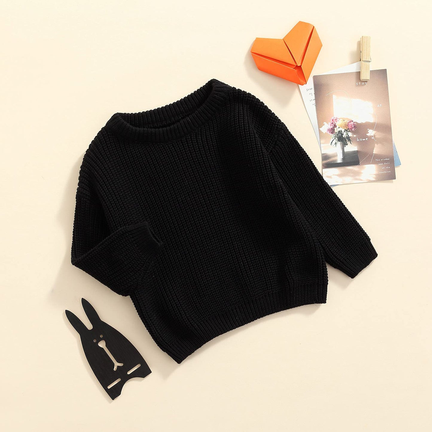 Baby Girl Boy Knit Sweater Blouse Pullover Sweatshirt Warm Crewneck Long Sleeve Tops For Infant Toddler (A-Black, 3-6 Months)