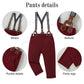 Yallet Toddler Baby Boy Clothes Suit Gentleman Wedding Outfits, Formal Dress Shirt+Bowtie+Vest+Boutonniere+Suspender Pants(V Red