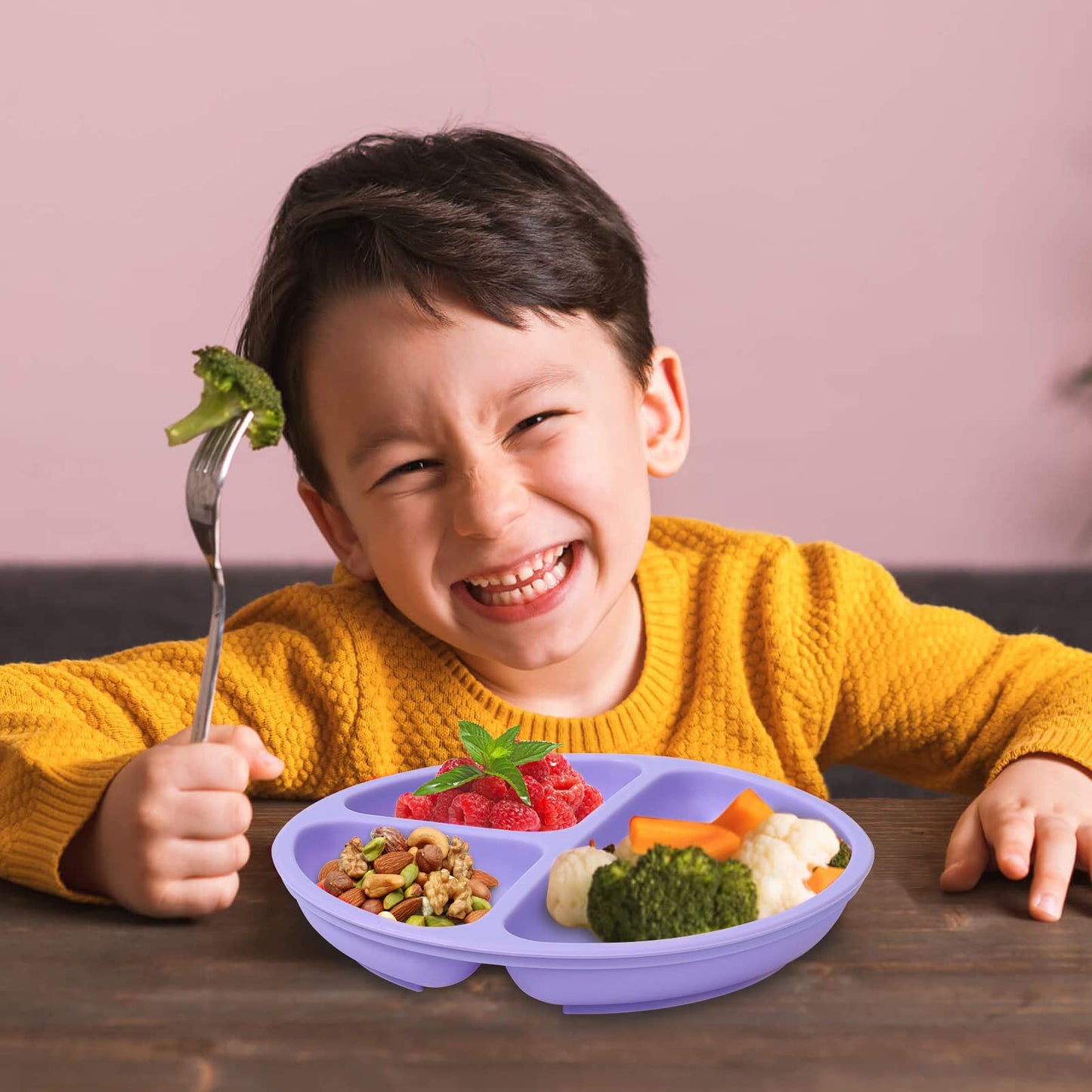 Cibeat Toddler Plates 3 Pack, 100% Silicone Suction Plates For Babies And Toddlers, Microwave And Dishwasher Safe, Bpa Free, Div