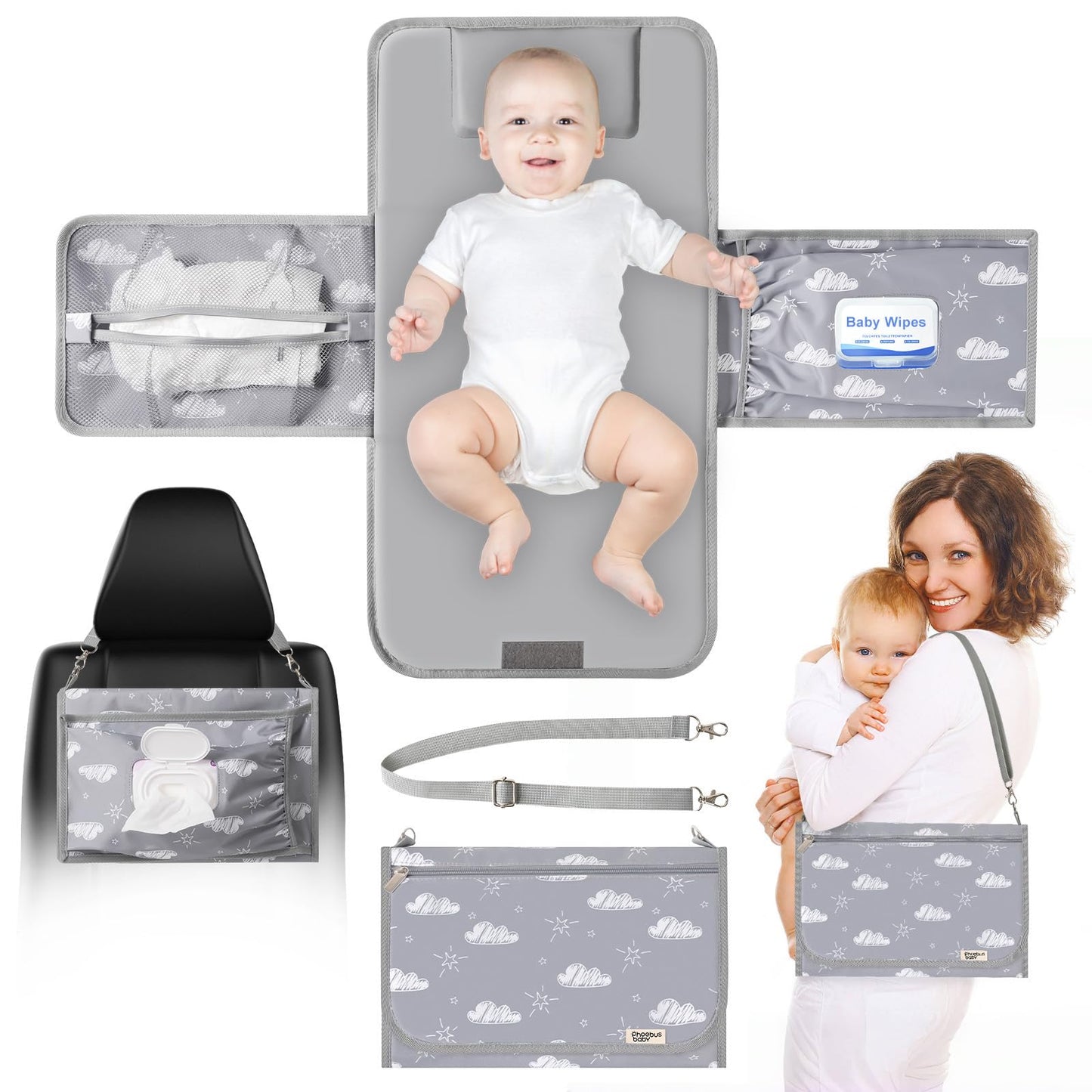 Phoebus Baby Portable Diaper Changing Pad - Travel Waterproof Baby Changing Mat With Shoulder Strap - Foldable Diaper Changing S