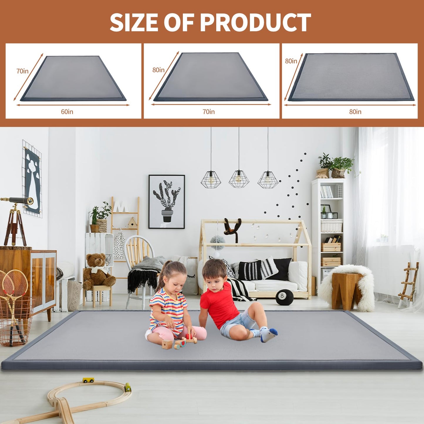 Baby Play Mat For Floor - 1.4' Thick Memory Foam Rug, 70'X59' Playpen Tummy Time Mat, Soft Velvet Nursery Rug, Large Padded C