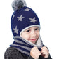Baby Winter Hat Scarf Mitten Set, Unisex Infant Toddler Kids Hat Scarf (Navy+Grey Stars, 2-5T)