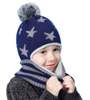 Baby Winter Hat Scarf Mitten Set, Unisex Infant Toddler Kids Hat Scarf (Navy+Grey Stars, 2-5T)