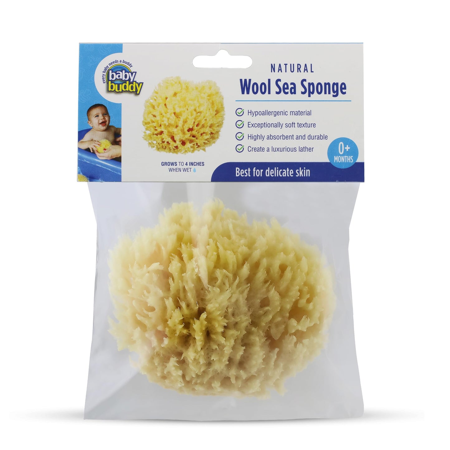 Baby Buddy Natural Wool Sea Sponge, Baby Bath Sponge, Soft On Tender Skin, Hypoallergenic, Brown, 4.5In, 1 Count