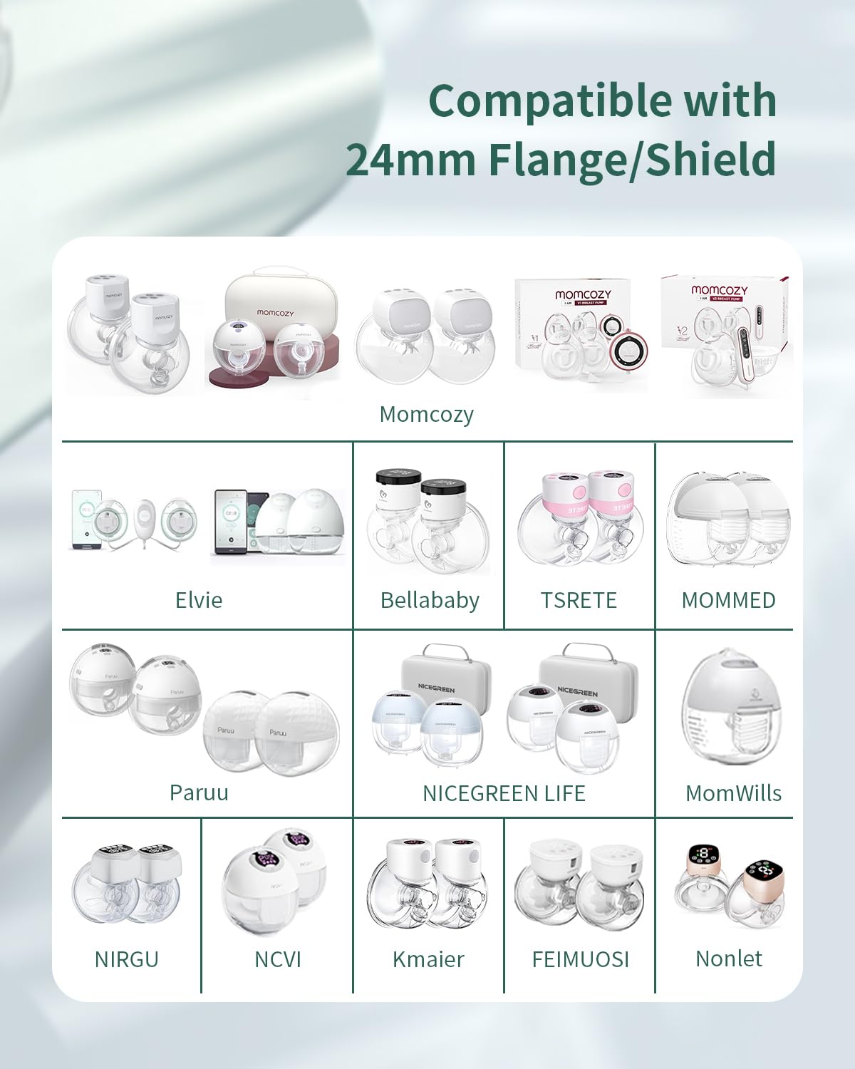 Anwike 10Pcs Flange Sizing Kit, Silicone Flange Inserts 13/15/17/19/21Mm &Nipple Ruler&Cleaning Brush 24Mm Flange/Shield, Compat