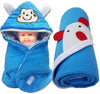 BRANDONN Newborn Combo of Shearing Velvet and Fleece Hooded Baby Blanket (Pack of 2, Blue)