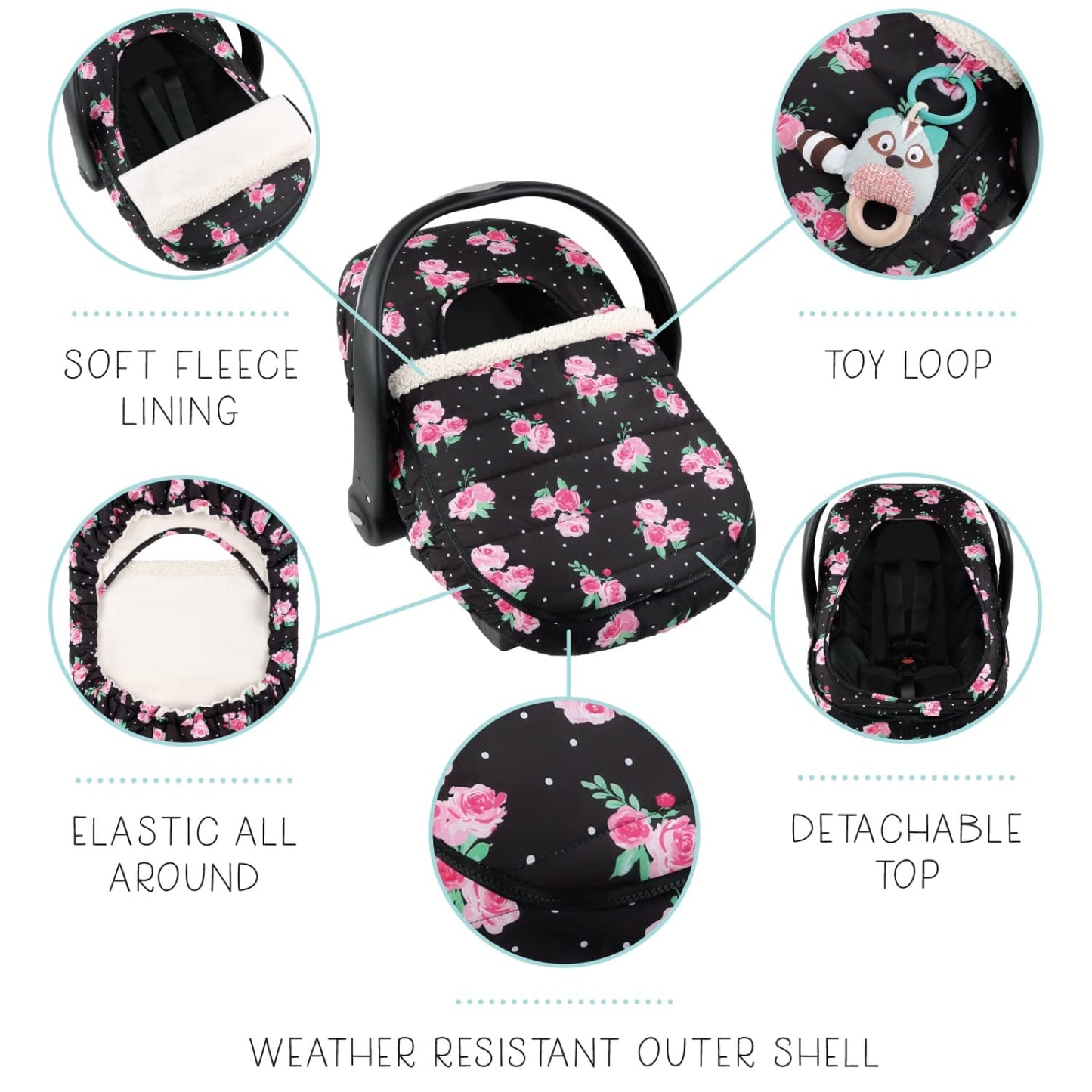 The Peanutshell Car Seat Cover For Baby Girls,Floral Rose, Winter Carseat Canopy Car Seat Cover