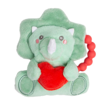 Pearhead Dinosaur Baby Teether - BPA-Free Silicone Teething Ring, Soft Crinkle Sensory Rattle, Dino Baby Gift for Boys and Girls