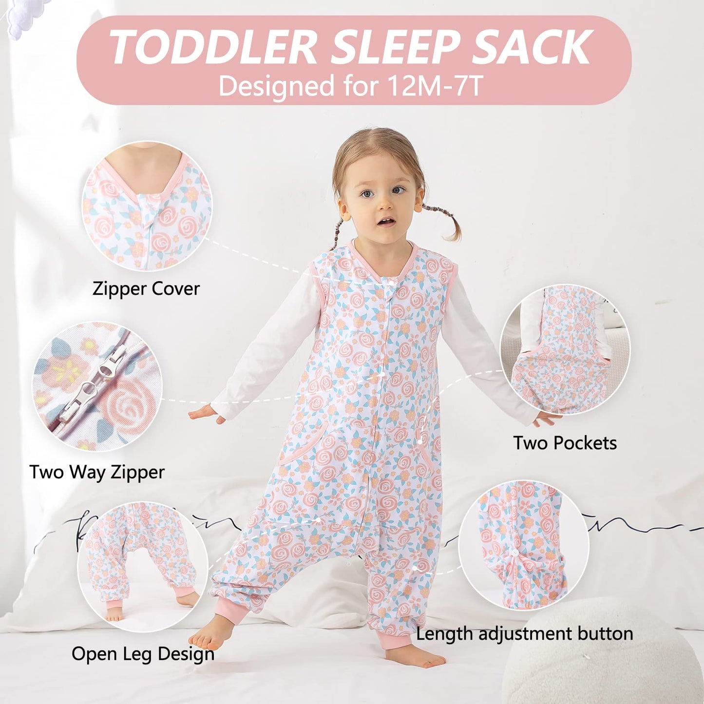 HOMEAL Sleep Sack, 0.5TOG Toddler Sleep Sacks 2T-3T,Toddler Wearable Blanket Baby, Toddler Sleep Sack Baby for Early Walkers