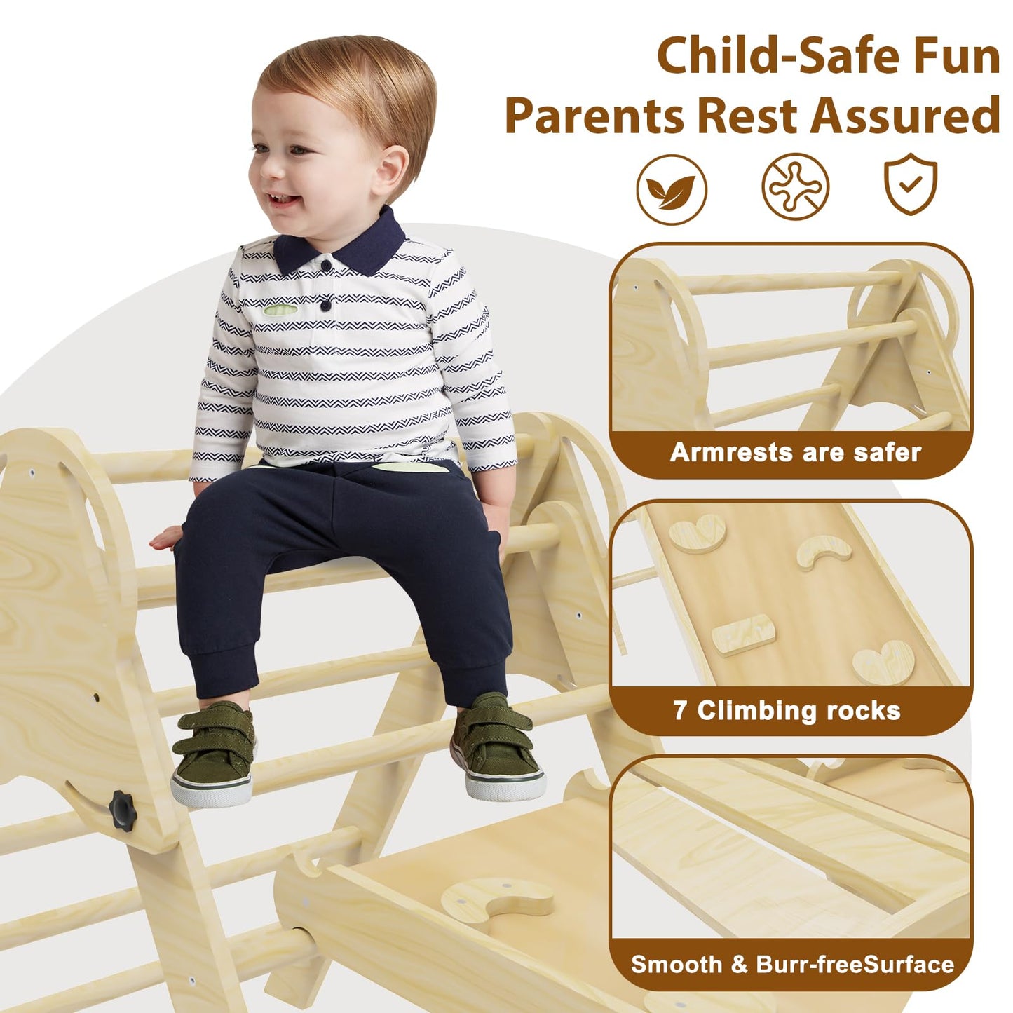 Doerpuz Pikler Triangle Set 7 In 1,Foldable Baby Climbing Toys Wooden,Toddler Climbing Toys Indoor,Climbing Toys For Toddlers 1-
