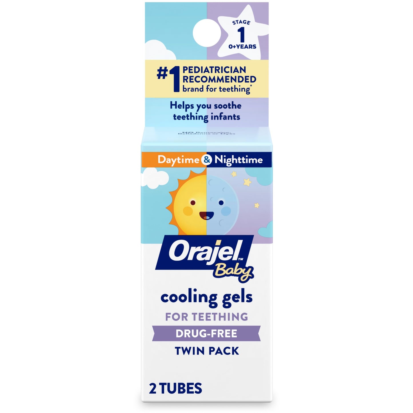 Orajel Baby Daytime & Nighttime Cooling Gels for Teething, Drug - Free, #1 Pediatrician Recommended Brand for Teething*, Two 0.1