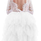 2Bunnies Girl Peony Lace Back A-Line Tiered Tutu Tulle Party Flower Girl Dress (White Sleeve Maxi, 5)