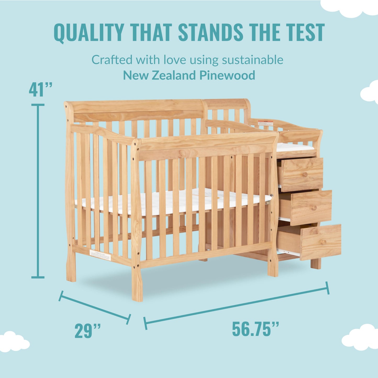Dream On Me Jayden 4-In-1 Mini Convertible Crib And Changer In Natural, Greenguard Gold Certified, Non-Toxic Finish, New Zealand