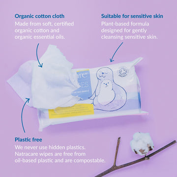 Natracare Organic Cotton Baby Wipes With Essential Oils Of Chamomile, Apricot And Sweet Almond Oil (16 Packs, 800 Wipes Total)