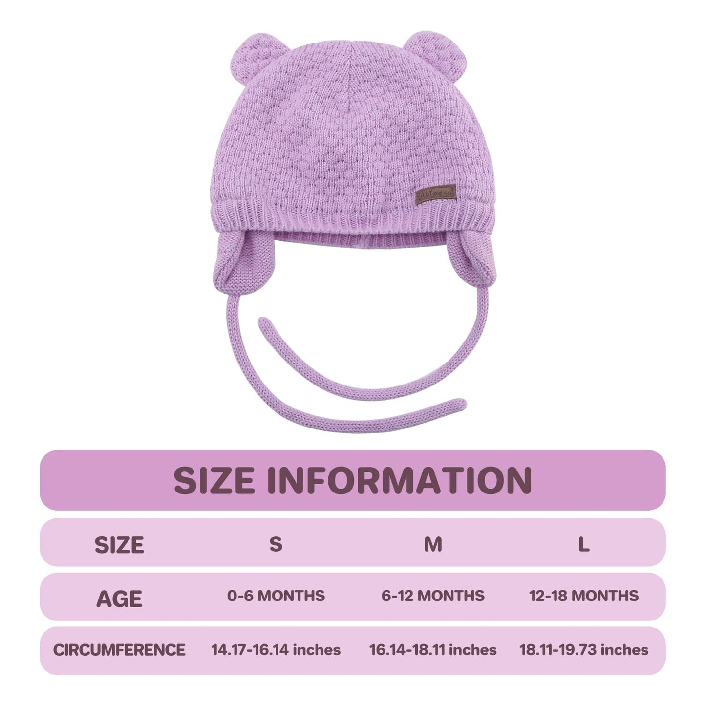 Duoyeree Kids Baby Hat Soft Warm Cable Knit Beanie Toddler Girl Fall Winter Hats(Purple,6-12 Months)