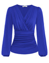 Wrap Tops For Women Vintage V Neck Top Lantern Sleeve Slim Fitted Casual Pleated Shirt Tops Royal Blue Xl