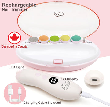 Rechargeable 22 In 1 Baby Nail Trimmer, Usage Labeled Case, 13 Extra Replacement Tools, Royal Angels Electric Nail File With Lcd