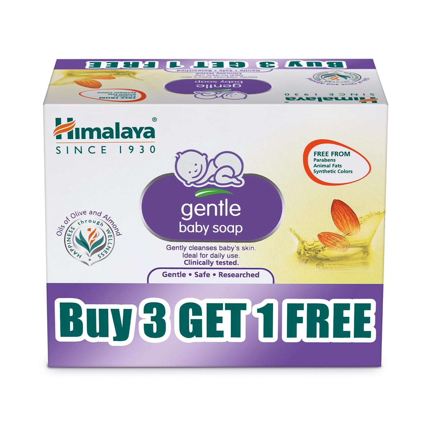 Himalaya Gift Pack & Himalaya Extra Moisturizing Baby Soap (75G, Buy 3 + 1 Free), White