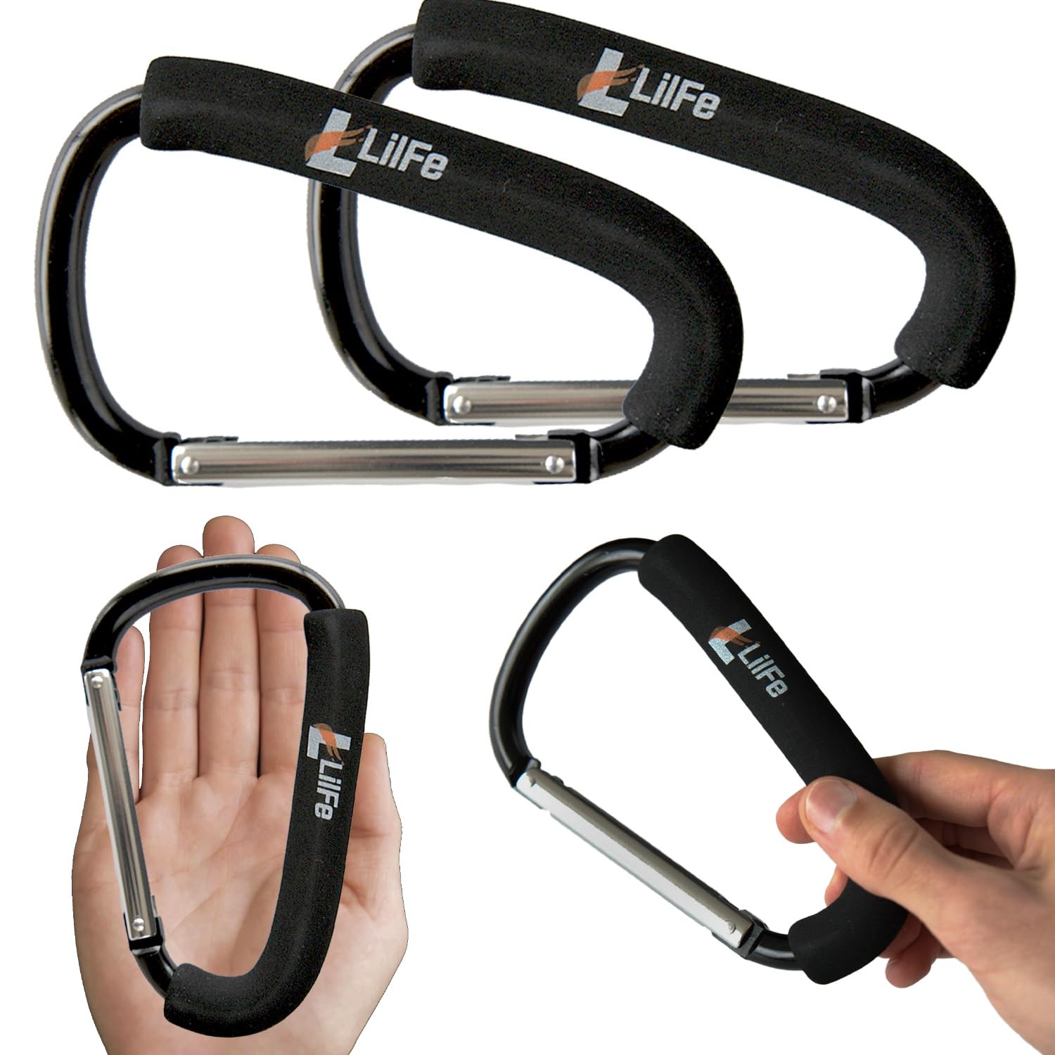 2-Pack Extra-Large 6.7 Stroller Hooks - Heavy-Duty Carabiner Clips for Diaper Bags, Purses & Shopping Bags - Universal Stroller 