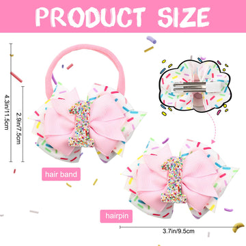 2Pcs Birthday Hair Bow For Girls, Pink Sprinkle Confetti Hair Clip For Baby Girls 1St Birthday Party Decorations