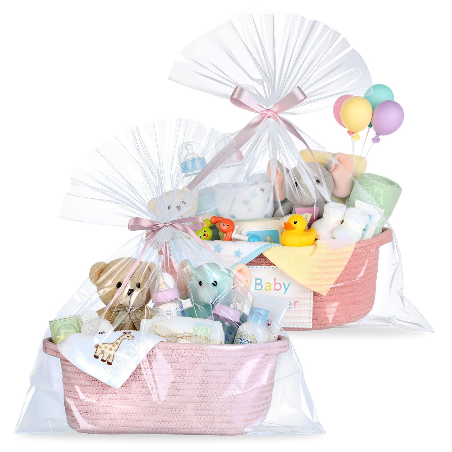 Weysat 2 Pcs Woven Christmas Gift Basket Empty with Ribbons and Gift Bag Pink Empty Basket 12.2 x 8.3 x 5 Woven Decorative Box w