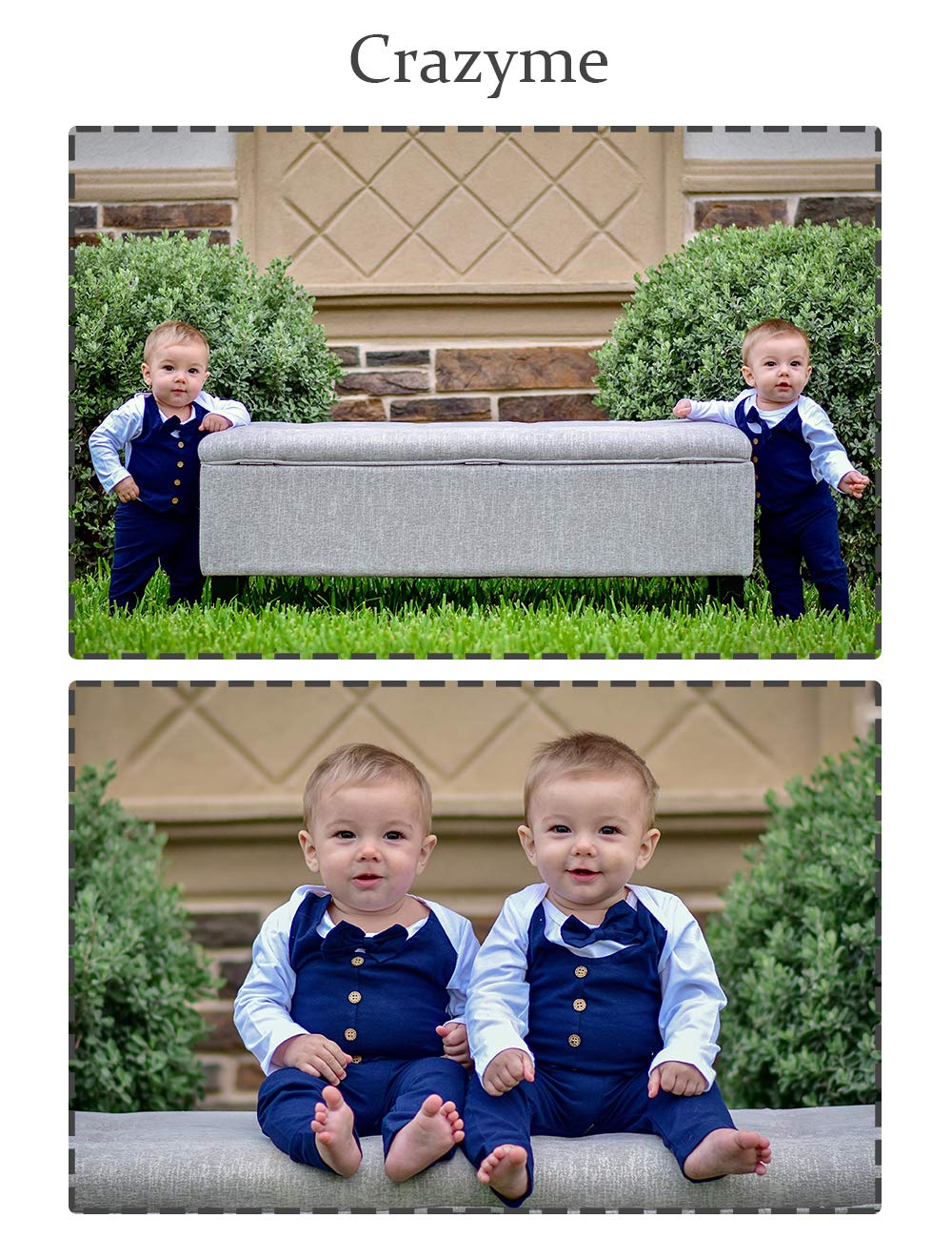 Crazyme Newborn Baby Boy Clothes Gentleman Outfits Long Sleeve Romper Bowtie Tuxedo Suit (Blue, 3-6 Months)