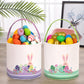 Lessmo 2 Pcs Easter Bunny Basket Easter Egg Buckets, Blue Pink Cute Personalized Canvas Cotton Tote Bags Egg Hunt Basket For Eas