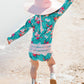 Rufflebutts Baby Girls Upf 50+ Sun Protection Floral Printed Long Sleeve One Piece Rash Guard Swimsuit With Zipper - Fancy Me Fl