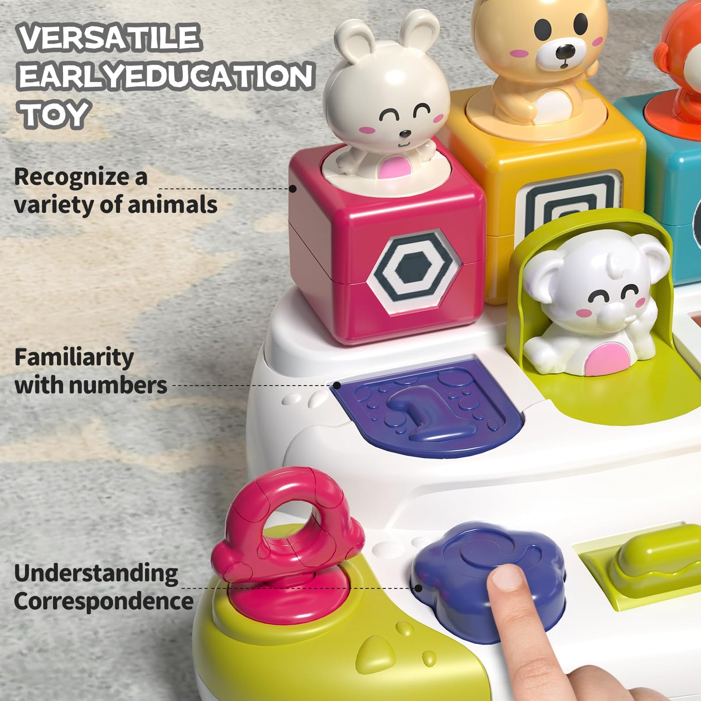 PANITU Baby Pop Up Animal Toys with Buttons & Colors, Montessori Cause and Effect Toys for Boys Girls, Kids, Toddlers, Babies -