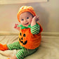 Bagilaanoe Toddler Baby Boy Girl Halloween Outfit Pumpkin Bodysuit Halloween Costumes Romper Tops Hat Footies (A-Orange, 6-12 Mo