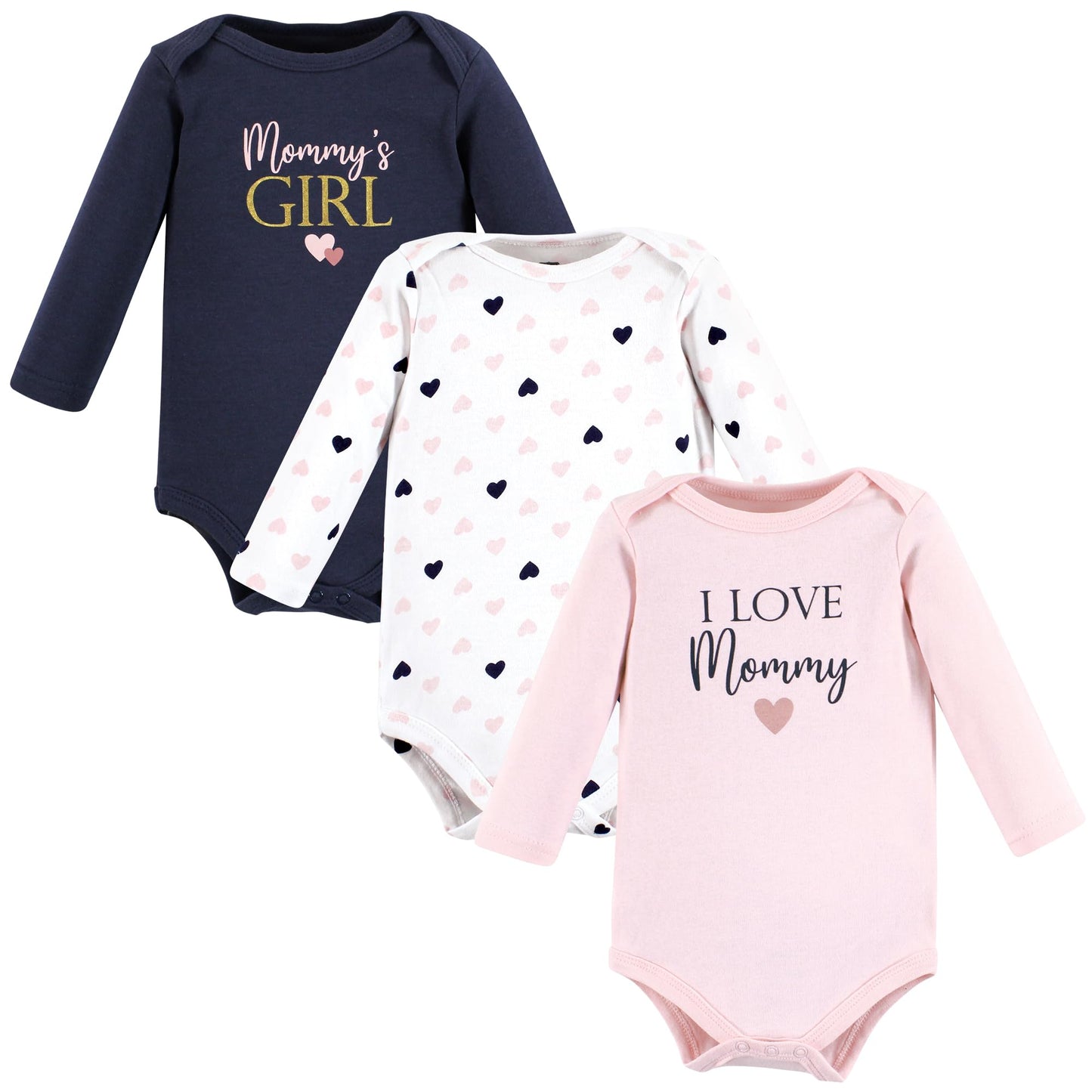 Hudson Baby Unisex Baby Cotton Long-Sleeve Bodysuits, Girl Mommy Pink Navy, 6-9 Months