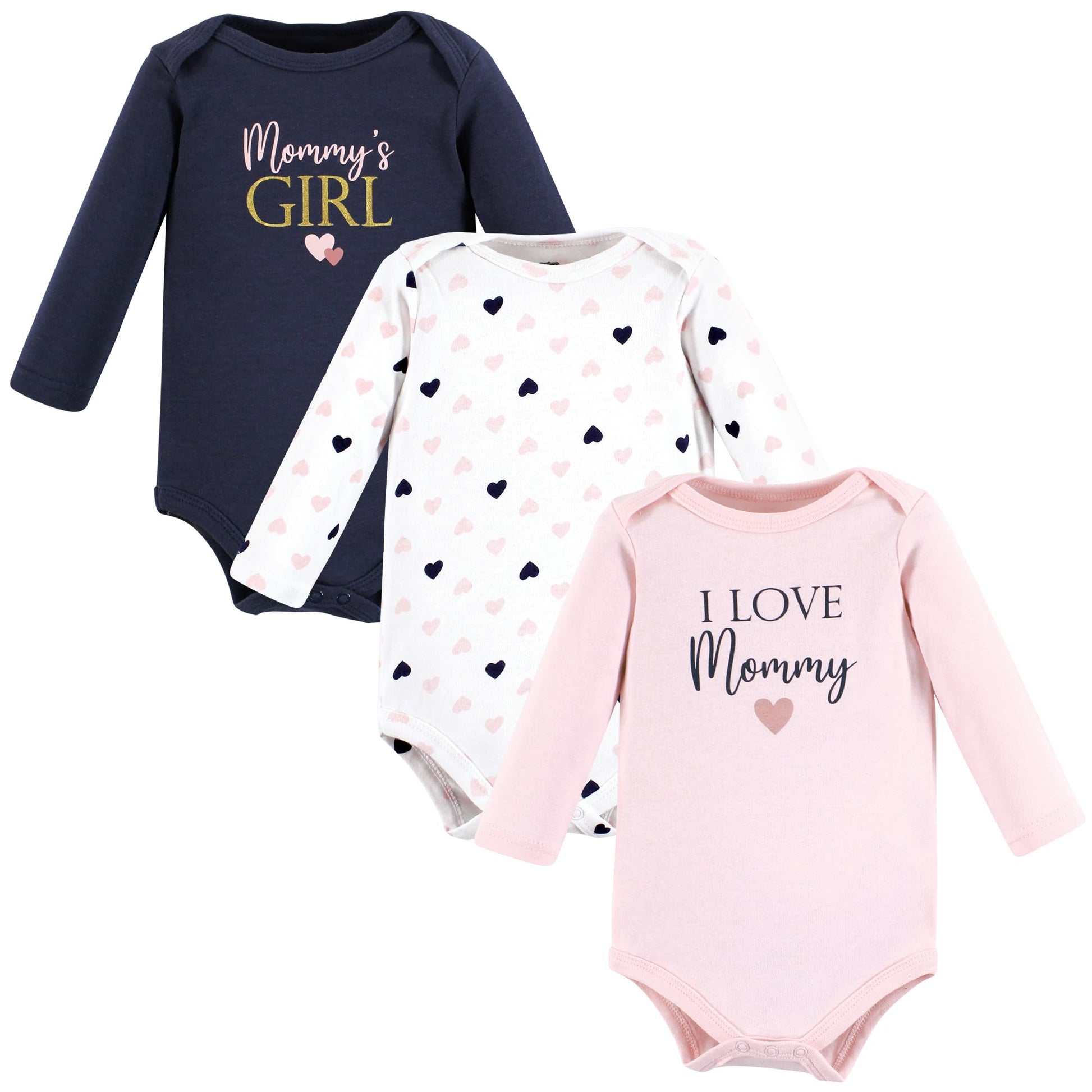 Hudson Baby Unisex Baby Cotton Long-Sleeve Bodysuits, Girl Mommy Pink Navy, 6-9 Months