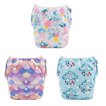 Babygoal Baby Girl And Boy Swim Diapers, Reusable Adjustable Washable One Size Fits 0-8M Baby Gifts And Swimming Lessons 3 Pack