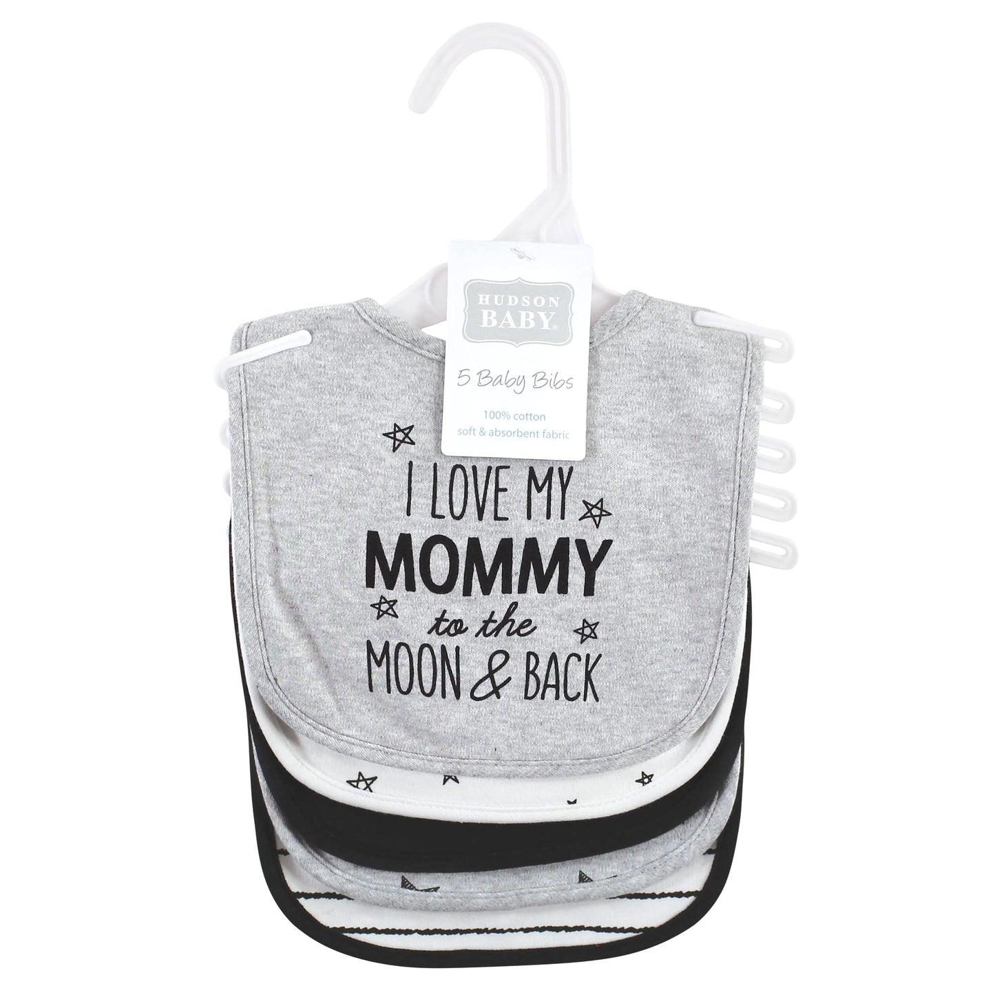 Hudson Baby Unisex Baby Cotton Bibs, Mom Dad Moon And Back, One Size