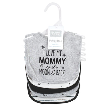 Hudson Baby Unisex Baby Cotton Bibs, Mom Dad Moon And Back, One Size