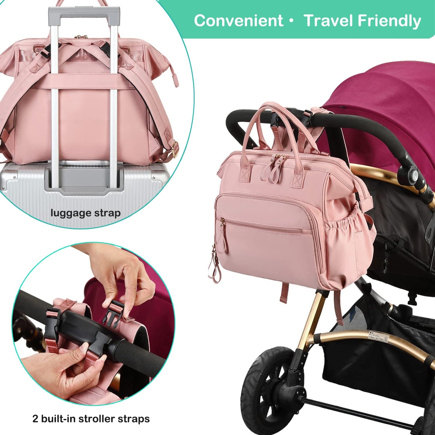 Loradi Convertible Diaper Bag Tote, Water-Resistant 14 Pockets Diaper Backpack With Anti-Theft Pockets And Stroller Clips (Black