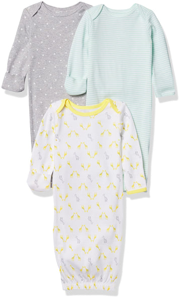 Simple Joys By Carter'S Baby 3-Pack Neutral Cotton Sleeper Gown, Grey/Green/Yellow, Newborn