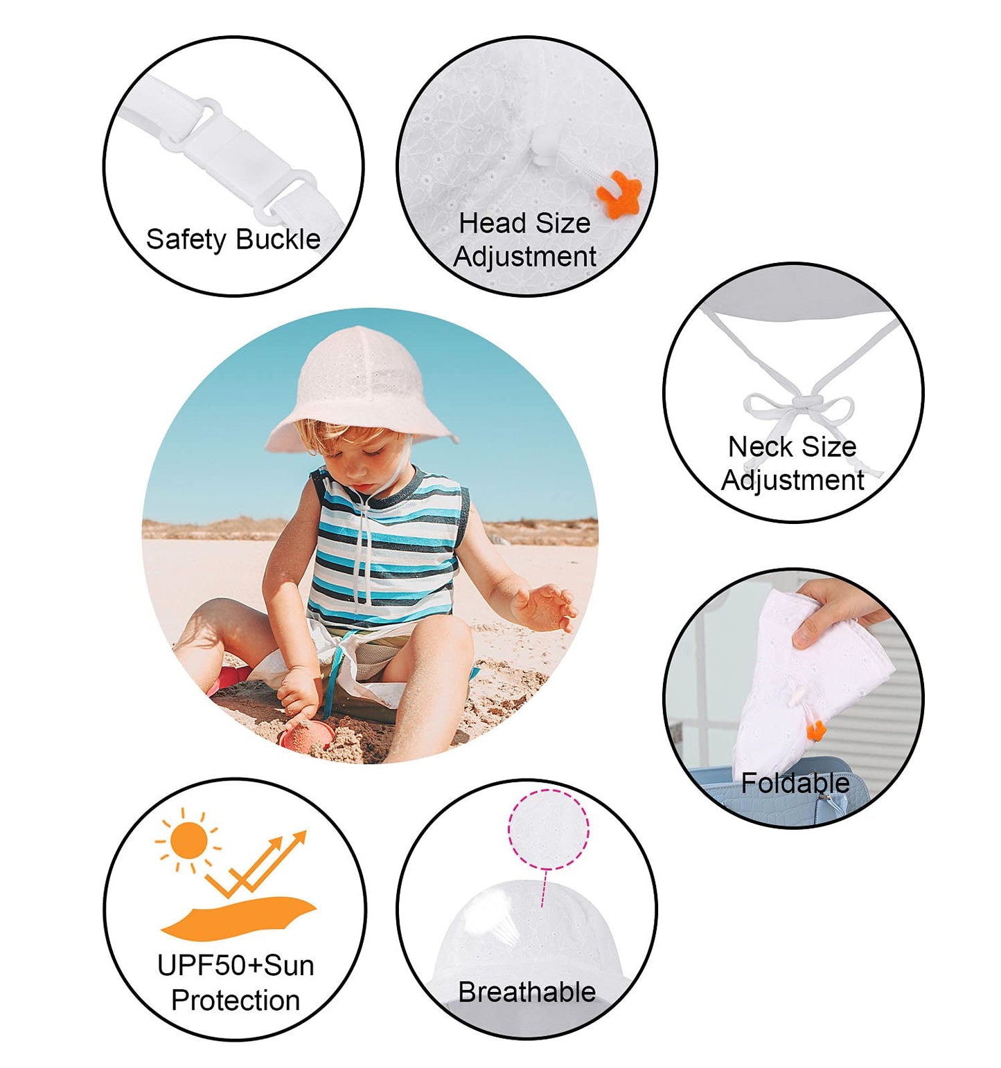 Simplikids Upf 50+ Uv Sun Protection Wide Brim Baby Sun Hat,White #4,0-12 Months