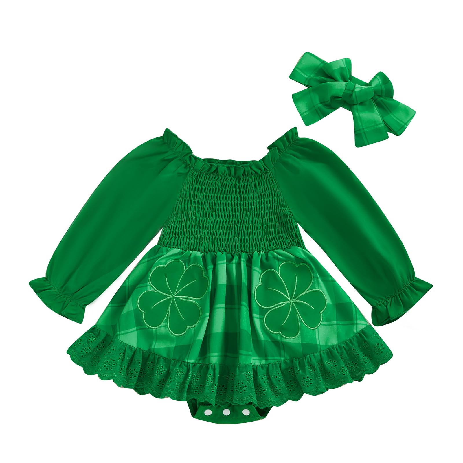 Baby Girl Valentines Day Dress Heart Puff Sleeve Cotton Linen Tulle Romper Dresses Newborn Valentines Outfit (Green Shamrock St 