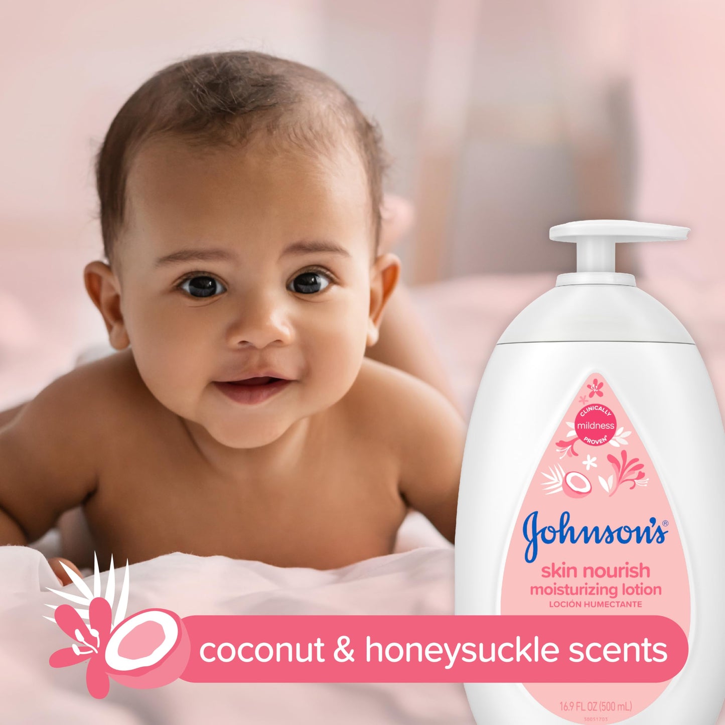 Johnson'S Skin Nourish Moisturizing Baby Lotion For Dry Skin With Coconut & Honeysuckle Scents, Gentle, Lightweight Body Lotion